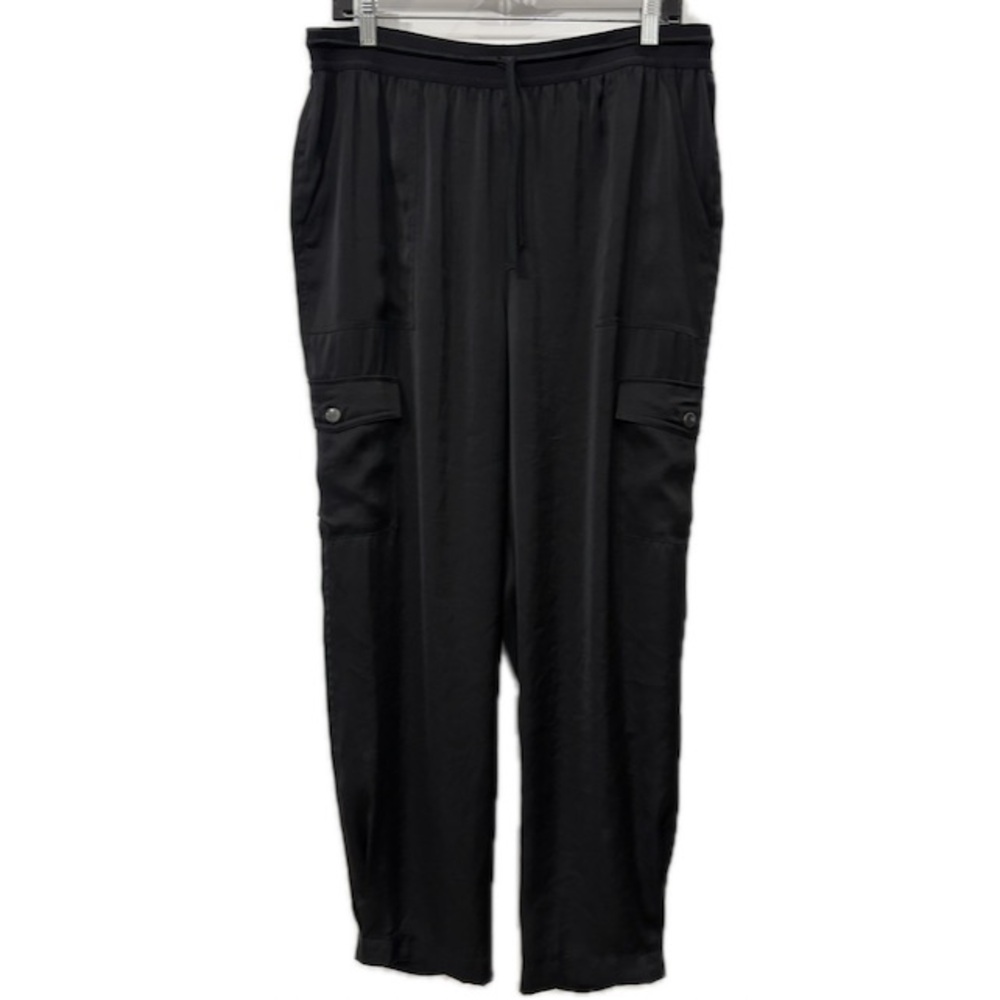 Elie Tahari Jagger Satin Cargo Pants LARGE Black High Rise Y2K Luxe Utility Chic - Picture 7 of 12